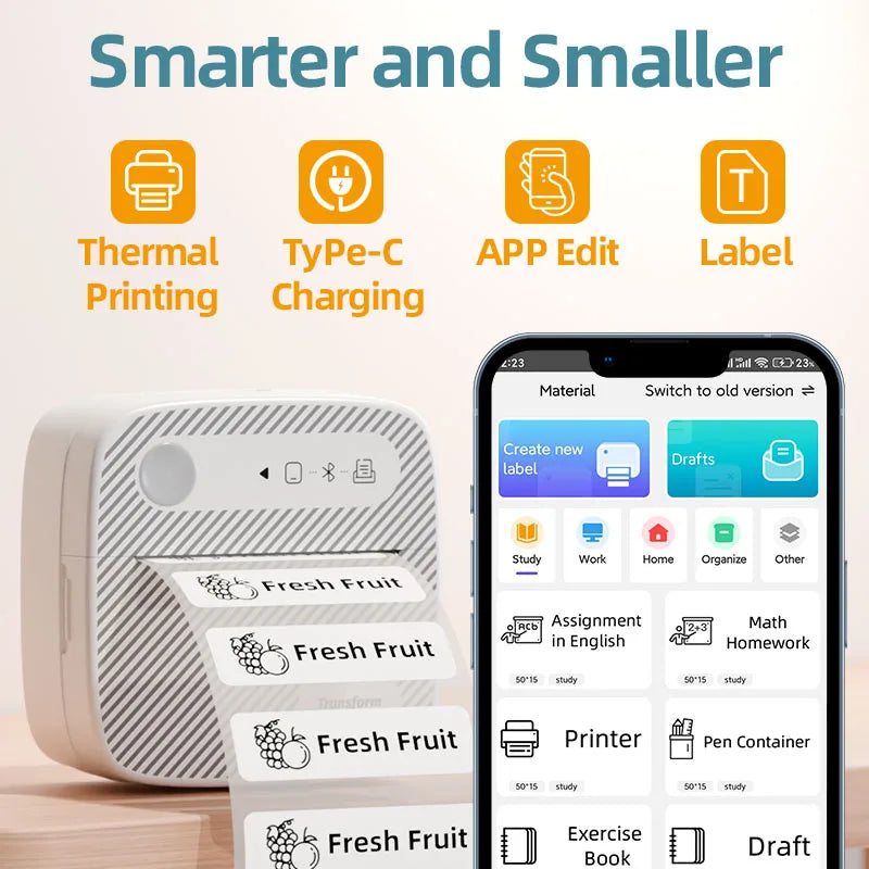 Portable Mini Photo Printer Bluetooth Inkless Thermal Sticker Label Maker B3