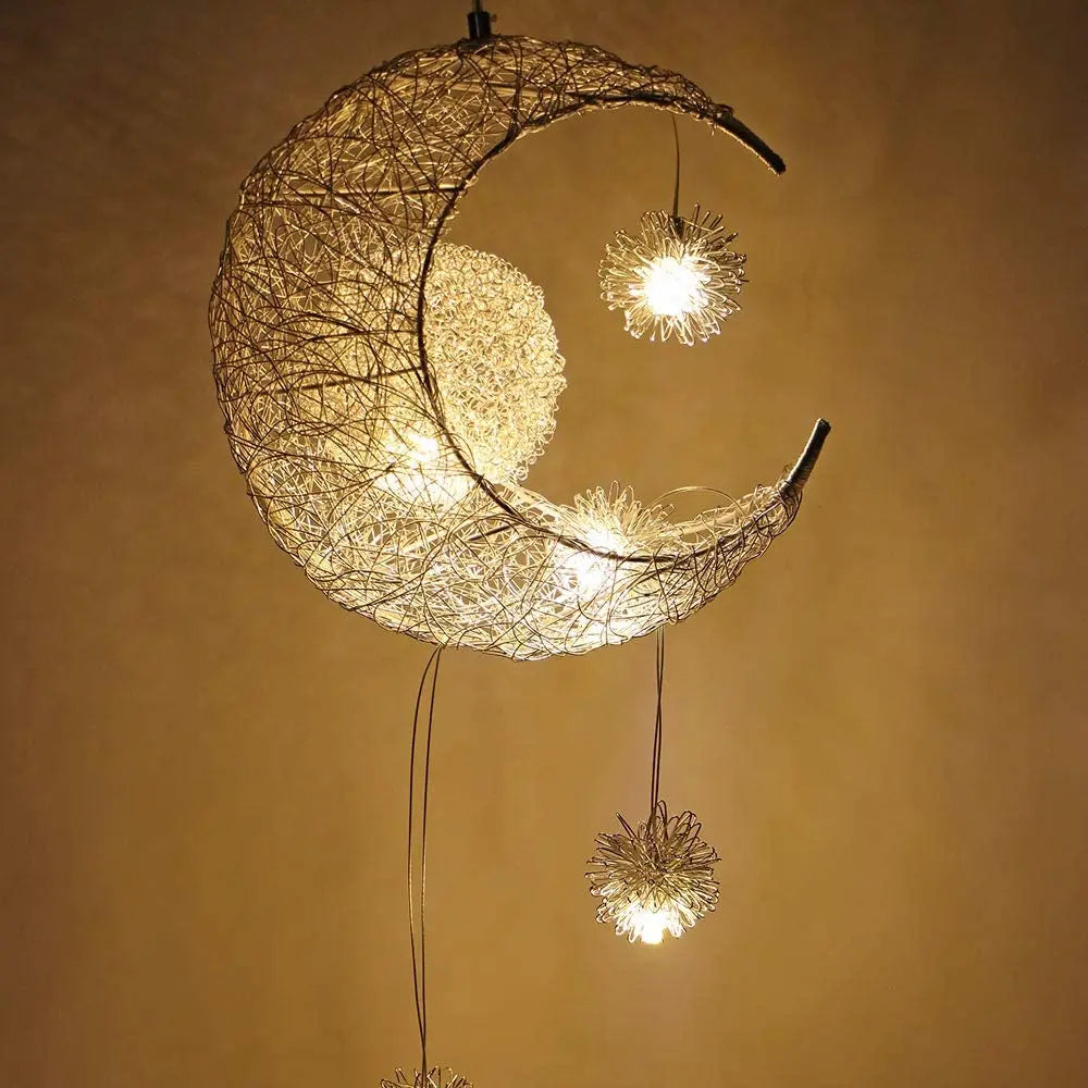 Modern Moon & Star Pendant Light LED Kids Bedroom Hanging Lamp Home Décor