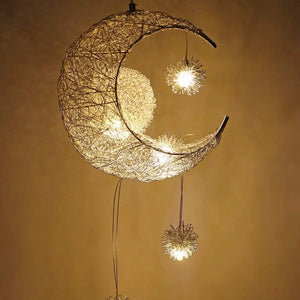 Modern Moon & Star Pendant Light LED Kids Bedroom Hanging Lamp Home Décor