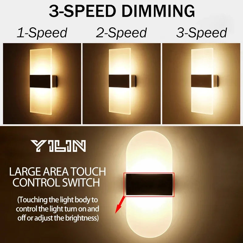 Touch Sensor LED Wall Lamp USB Rechargeable Modern Nordic Bedroom Living Room