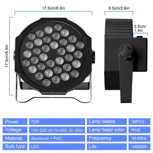 RGB Par Lights 36LED Stage Lighting – DMX512 Uplights for DJ, Party, Wedding Events