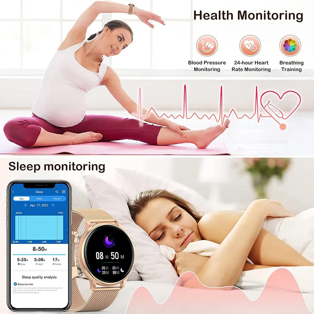 Bluetooth Smart Watch for Women with Fitness Tracker, Custom Dial & Health Monitor