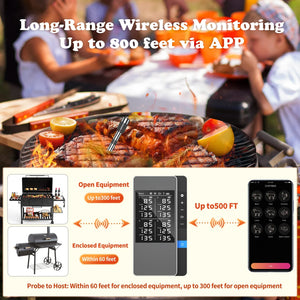 Wireless Meat Thermometer Multi Sensor Digital BBQ Grill Oven Long Range