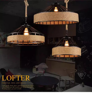 Industrial Vintage Pendant Lamp – Metal Twine Handwoven Chandelier Light