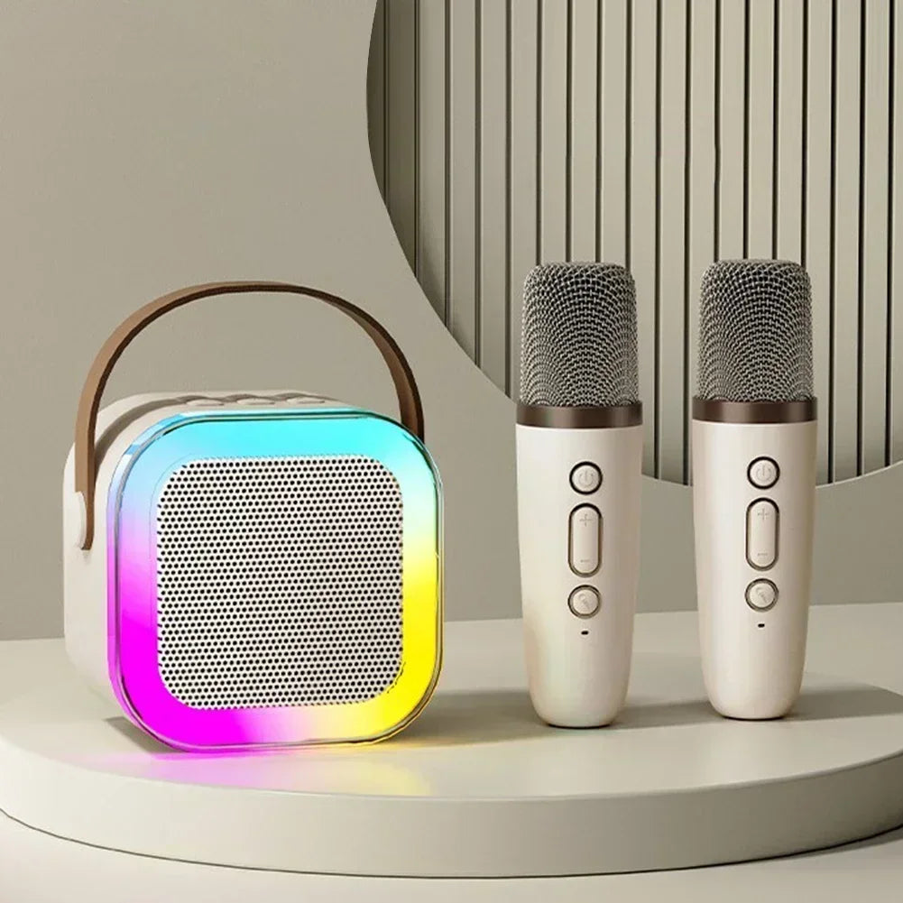 Bluetooth Karaoke Machine for Kids & Family with Wireless Mics LED Lights