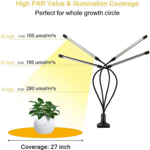 USB LED Grow Light Full Spectrum Clip Plant Lamp 3000K with Timer Control