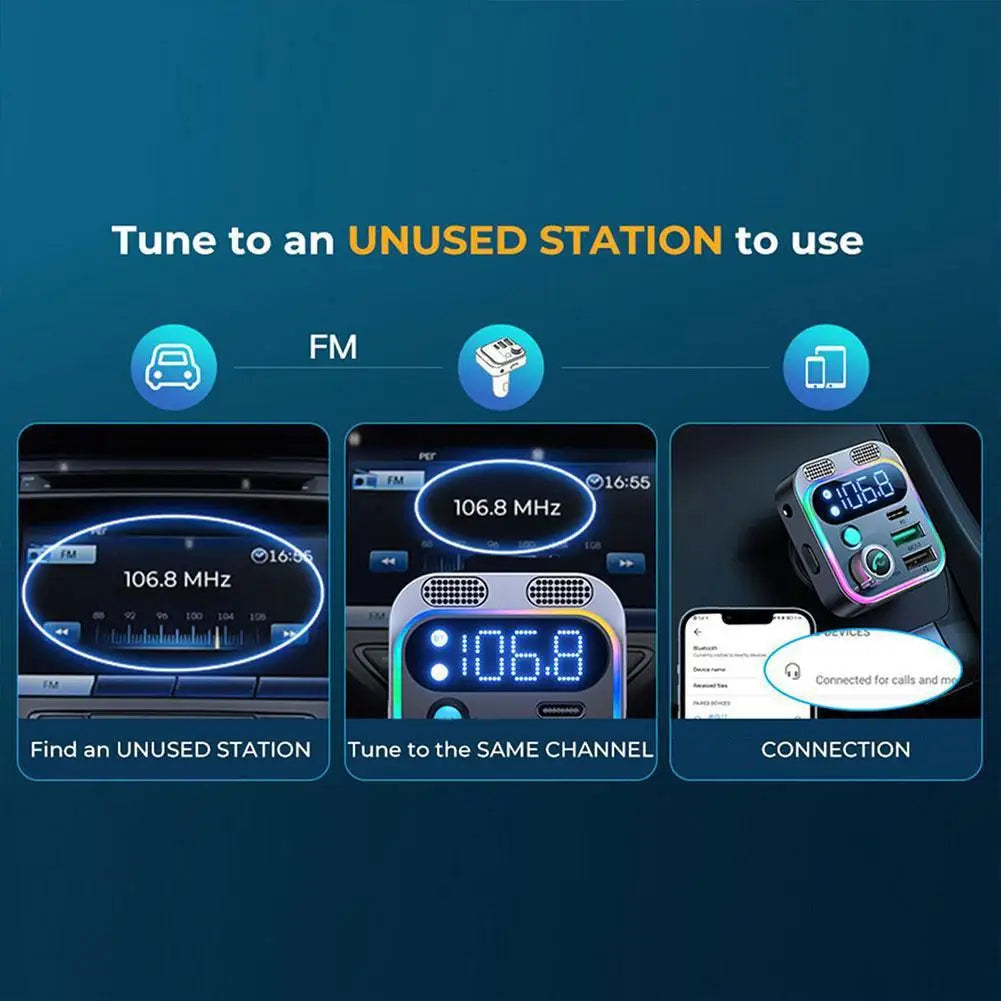 Bluetooth 5.3 FM Transmitter Car Charger with USB Fast Charging and Type C PD Adapter