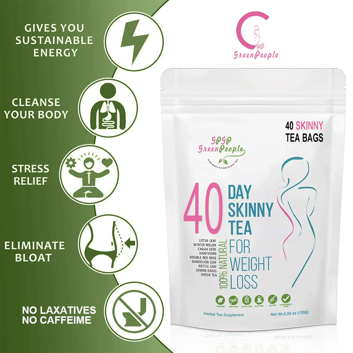 Natural 40 Days Herbal Skinny Detox Weight Loss Supplement No Caffeine