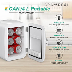 Crownful 4L Mini Fridge Portable Beauty Cooler Warmer Car Home Travel