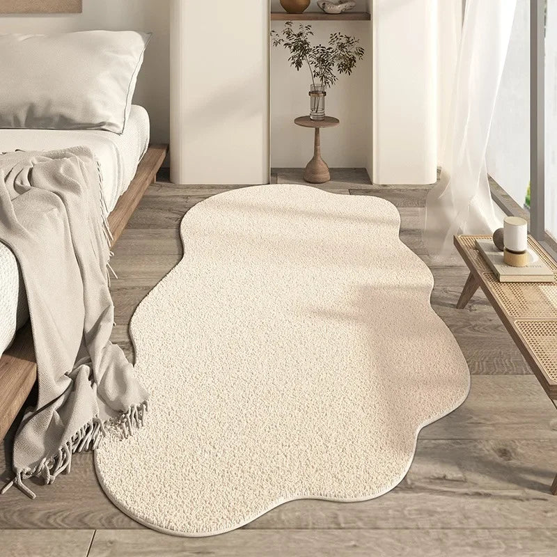 Cream Irregular Area Rug Non Slip Modern Nordic Wave Floor Mat