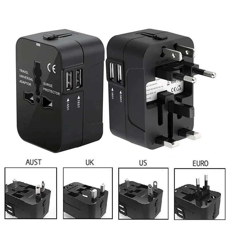 Universal Travel Adapter EU UK US AU Plug Converter Dual USB Power Charger