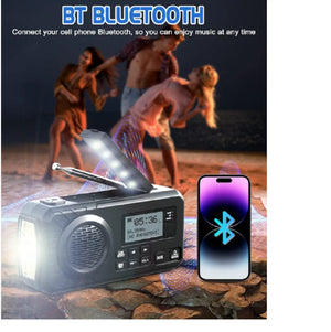 DAB+ Emergency Hand Crank Solar Radio Bluetooth Power Bank SOS Reading Lamp