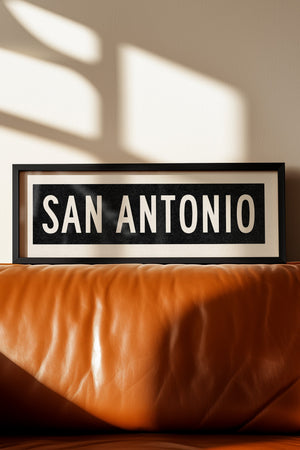 Framed San Antonio Bus Scroll Sign