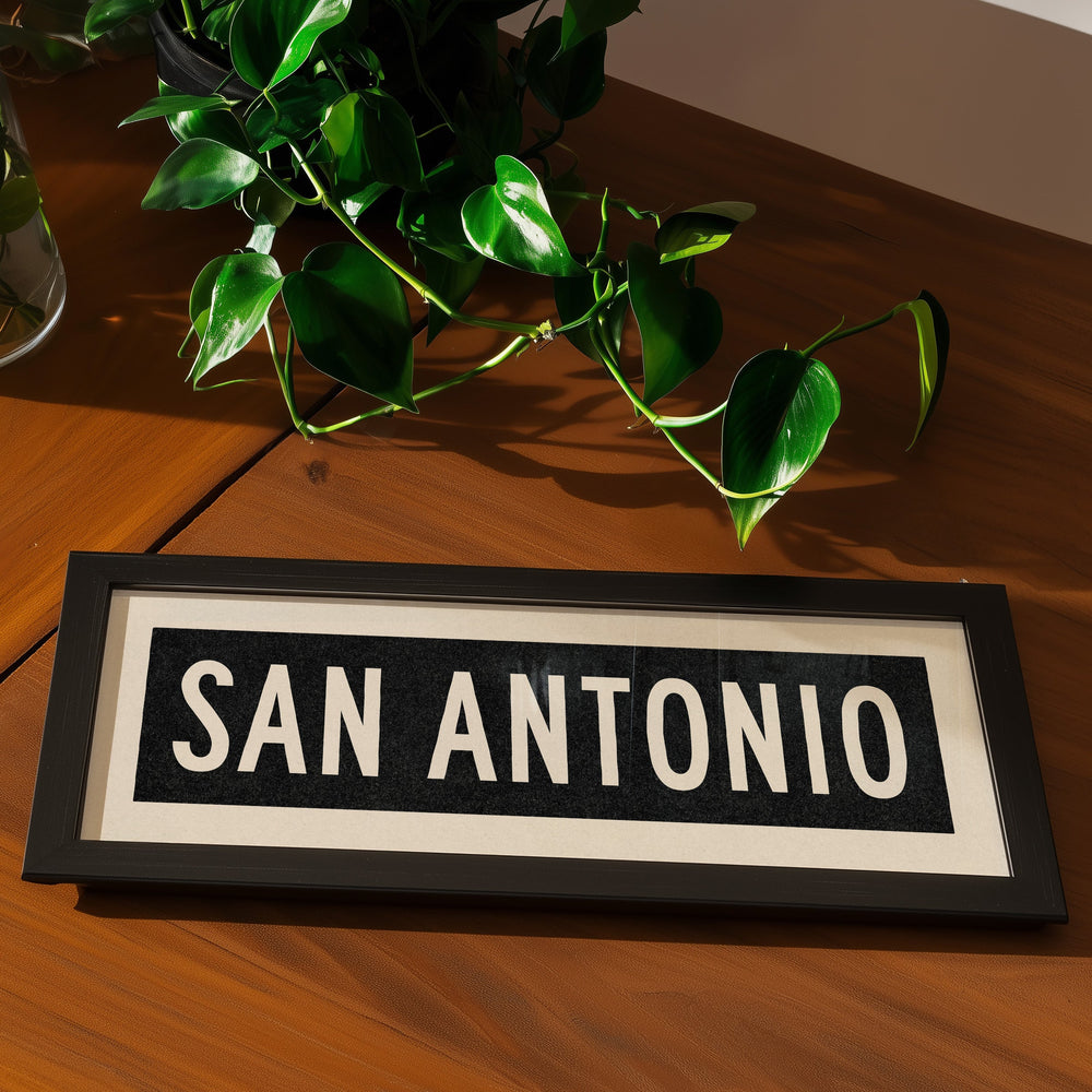 Framed San Antonio Bus Scroll Sign