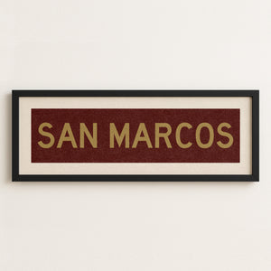 Framed San Marcos Maroon and Gold Bus Scroll