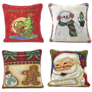 Set of 4 Pieces - Magical Santa Snowman Gingerbread Christmas Holiday Tapestry Throw Pillow Covers Bundle Pack - 16" x 16"
