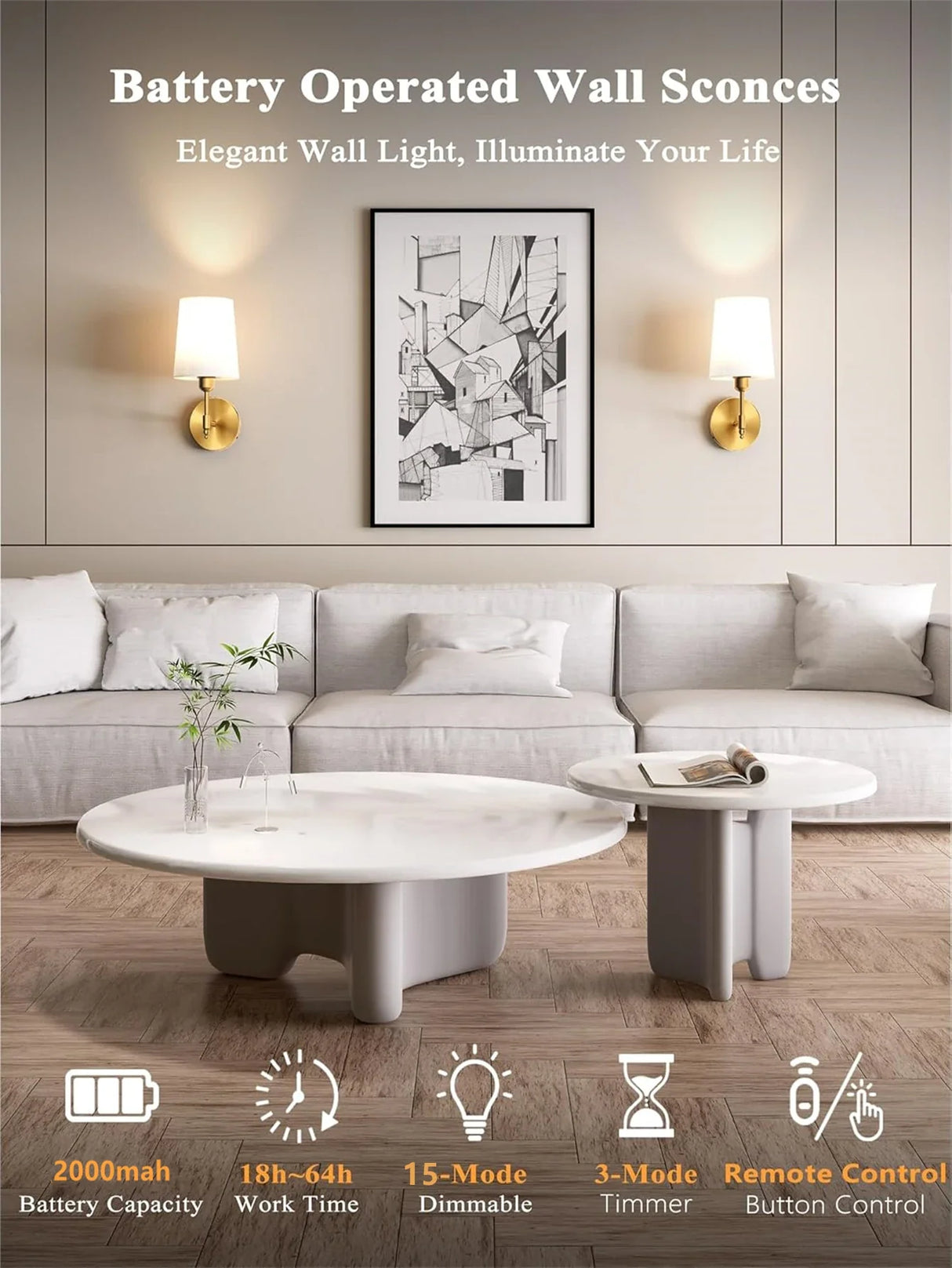 Wireless Wall Lamp – Rechargeable RGB Battery Light with Remote for Bedroom Decor