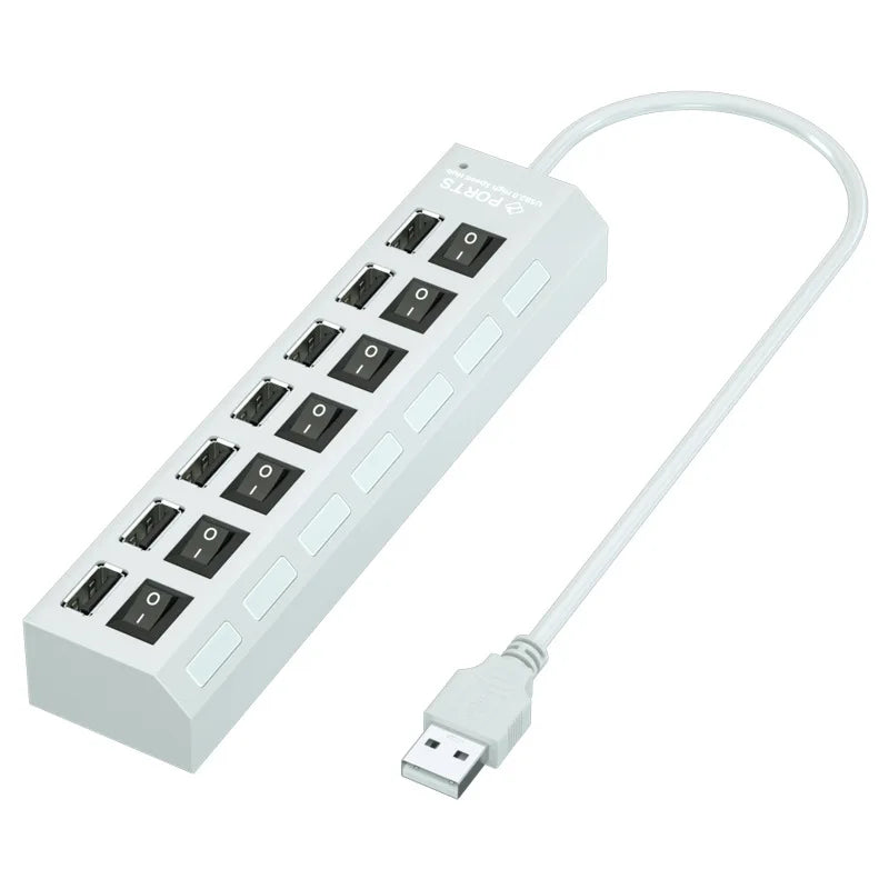7 Port USB Hub with Switch Powered USB Splitter for PC Laptop MacBook