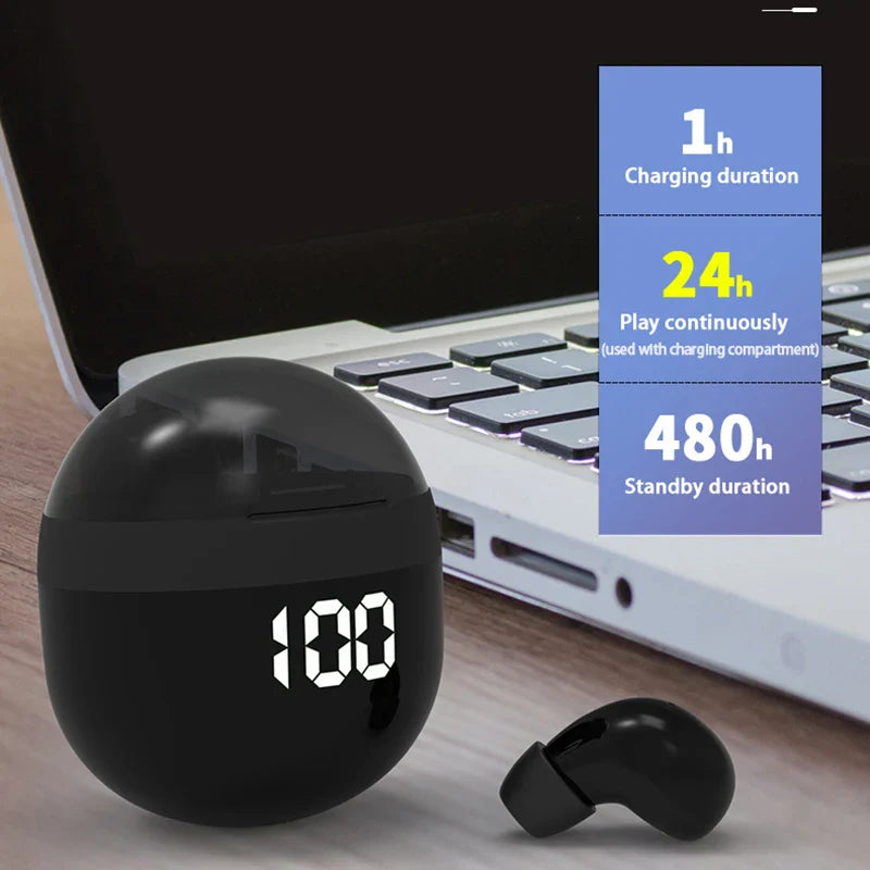 Invisible TWS Bluetooth 5.3 Earbuds Wireless Mini In-Ear Headphones Mic Noise