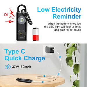 Personal Safety Alarm for Women Children Elderly 130dB Loud Rechargeable Keychain