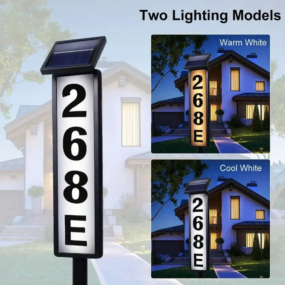 Solar House Number Light LED Address Sign with Stake Outdoor Solar Powered Home