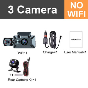 3 Channel 1080P Dash Cam with WiFi Night Vision Car DVR