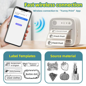 Portable Mini Photo Printer Bluetooth Inkless Thermal Sticker Label Maker B3