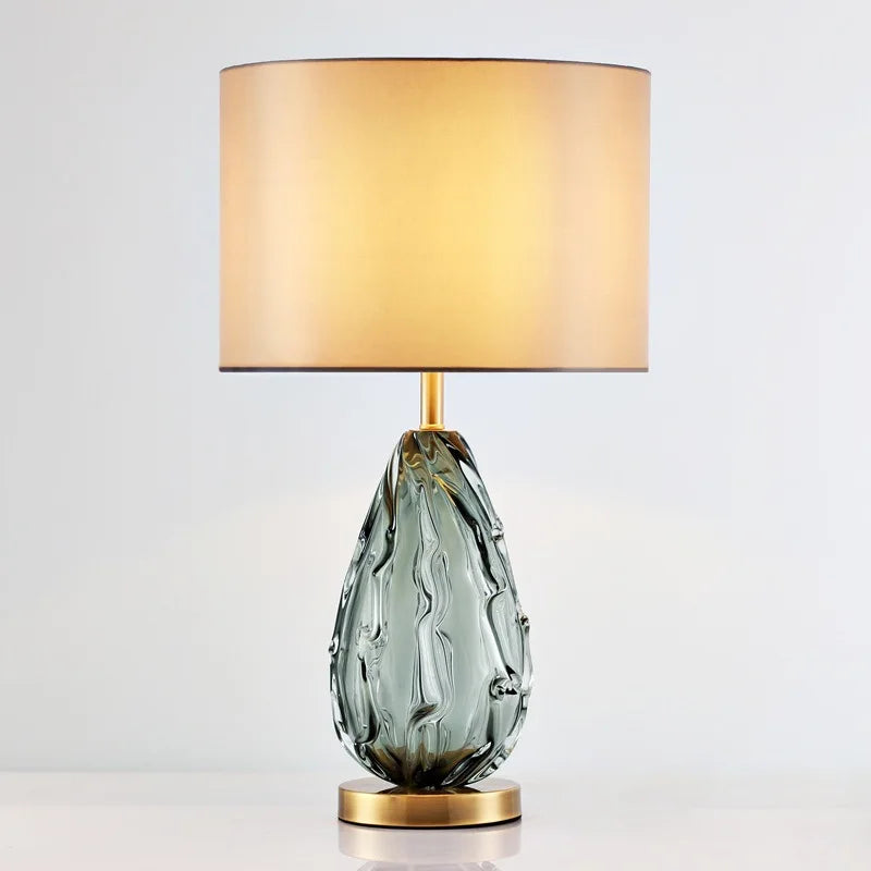 Modern Crystal Glass Table Lamp Grey Fabric Shade Bedroom Hotel Home Decor Light
