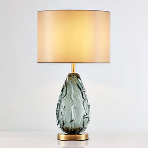 Modern Crystal Glass Table Lamp Grey Fabric Shade Bedroom Hotel Home Decor Light