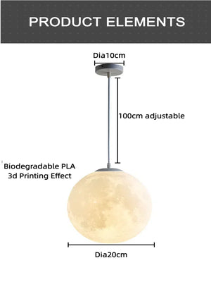 Moon Pendant Light LED Hanging Lamp E27 Modern Chandelier Bedroom Living Room