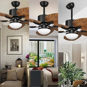 Outdoor Ceiling Fan 5 Palm Leaf Blades Brown Tropical