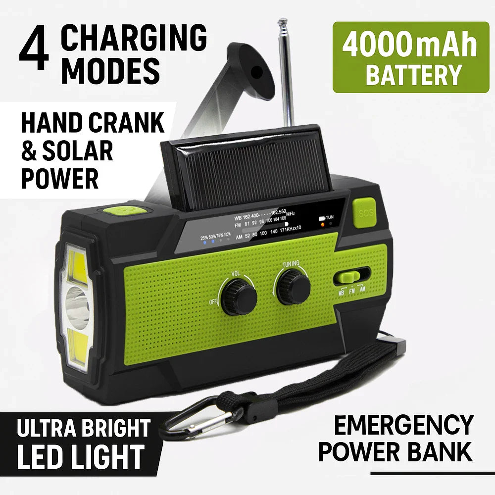 Emergency NOAA Weather Radio Solar Hand Crank 4000mAh Power Bank SOS LED