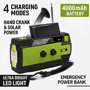 Emergency NOAA Weather Radio Solar Hand Crank 4000mAh Power Bank SOS LED