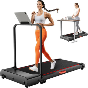 Under Desk Treadmill 3.0HP 3-in-1 Foldable Walking Pad Handle Bar Home Office