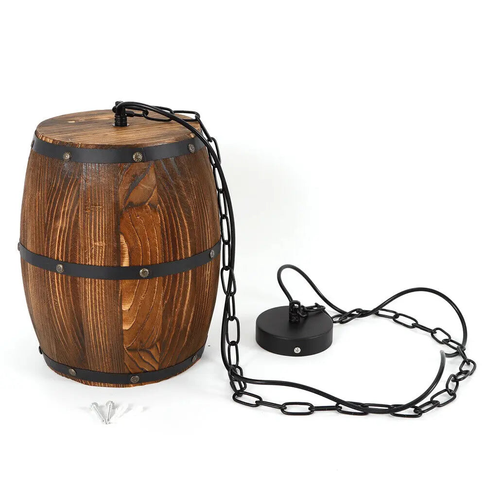 Vintage Wine Barrel Pendant Light Rustic Wooden Ceiling Lamp for Bar Cafe
