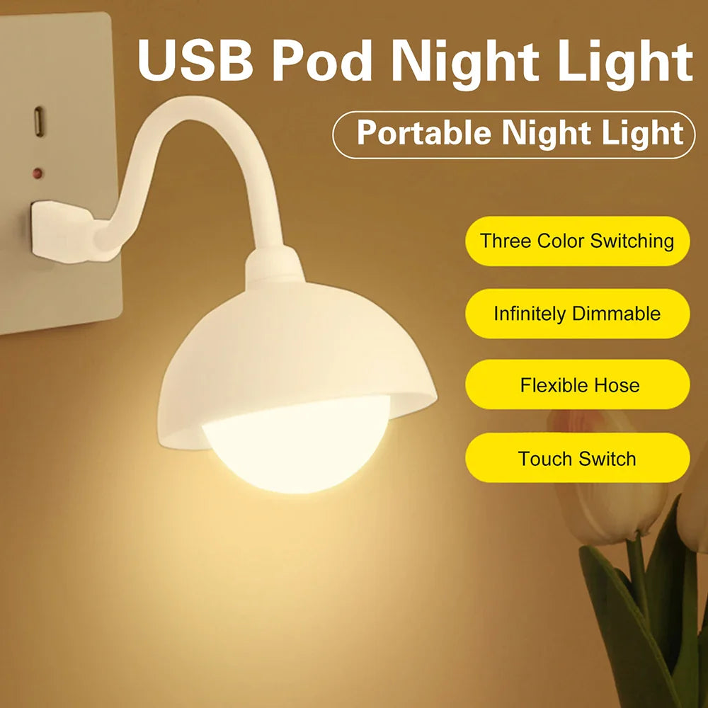 USB Plug In Smart Night Light Remote Touch Control LED Bedside Lamp Bedroom