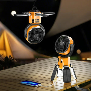 Solar Camping Fan 6000mAh Rechargeable LED Light Power Bank