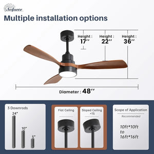 48 Inch Smart Wood Ceiling Fan with LED Light Remote 6-Speed DC