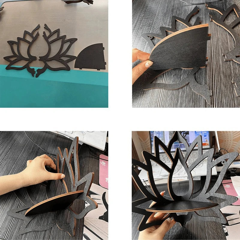Wooden Lotus Wall Shelf Aromatherapy Essential Oil Holder Decorative Rack Corner