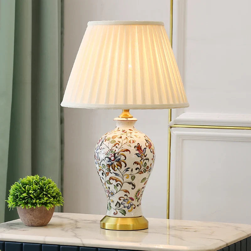 American Style Desk Lamp Painted Pattern Bedside Table Light Home Decor