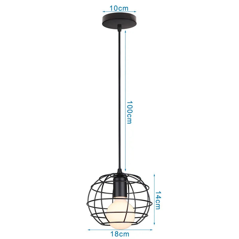 Retro Loft Industrial Pendant Light Wrought Iron Metal Ball E27 Hanging Lamp