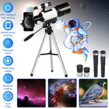 150X Astronomical Telescope 70mm Aperture Portable Refractor with Phone Adapter