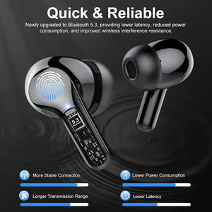 Wireless Bluetooth 5.3 Earbuds HiFi Stereo Noise Cancelling LED IP7 Waterproof