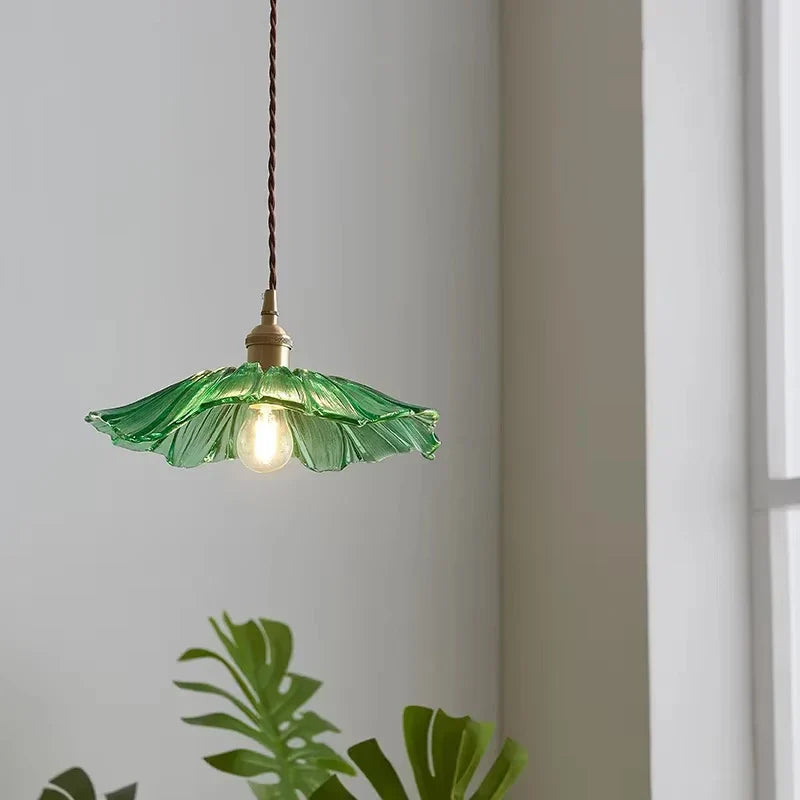 Vintage Flower Glass Pendant Light Hanging Ceiling Lamp for Bedroom Living Room