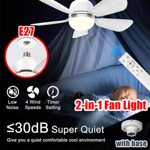 E27 Socket Fan Light 2-in-1 LED Ceiling Fan with Remote