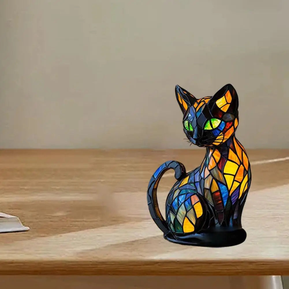 3D Retro Magic Stained Glass Cat Lamp Nightstand LED Multi-Color Cute Gift 2025