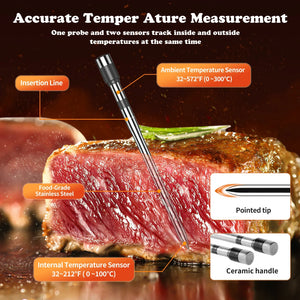 Wireless Meat Thermometer Multi Sensor Digital BBQ Grill Oven Long Range