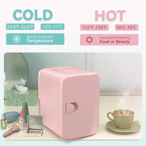 Pink 4L Mini Fridge Portable AC/DC Skincare Cosmetics Beverage Cooler