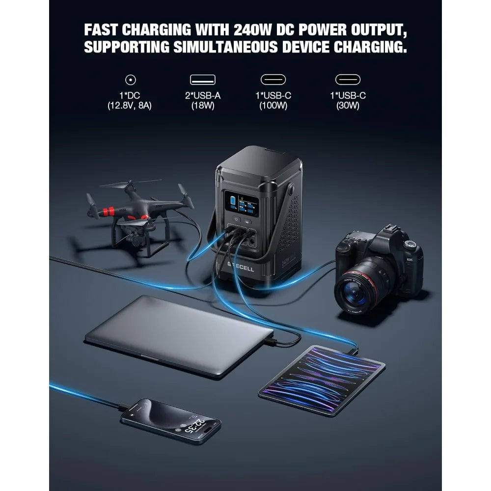 240W Portable Power Station 154Wh USB-C PD LiFePO4 Battery 7-Port Camping Home