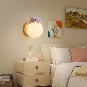 Cute Bear Moon Wall Light Kids Bedroom Nursery Night Light Cartoon Animal Lamp
